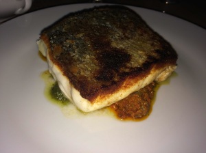Sea Bass with red and green pesto